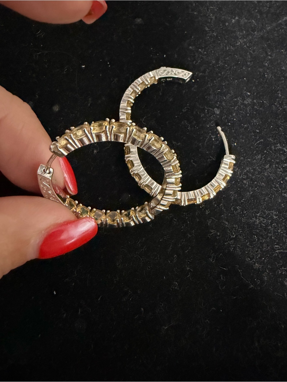 925 Sterling silver DK citrine inside out hoop earrings. 6.8ct
